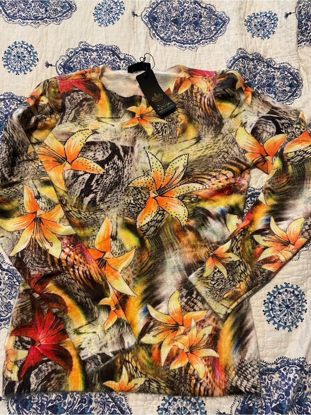 Floral Print Long-Sleeve Shirt - Orange Multi